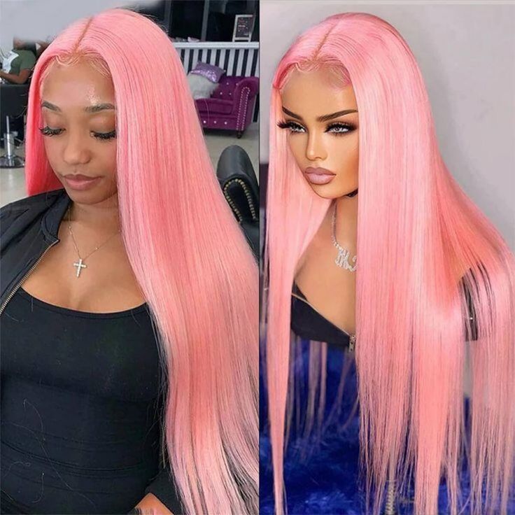 Msgem 13x6 Lace Frontal Human Hair Wig 180% Density Party Pink Transparent HD Lace Wig - Msgem Hair