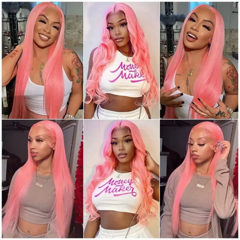 Msgem 13x6 Lace Frontal Human Hair Wig Party Pink Straight Hair Transparent HD 13x4 Lace Front Wigs - Msgem Hair