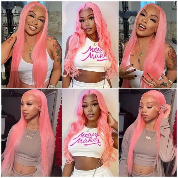 Msgem 13x6 Lace Frontal Human Hair Wig Party Pink Straight Hair Transparent HD 13x4 Lace Front Wigs - Msgem Hair