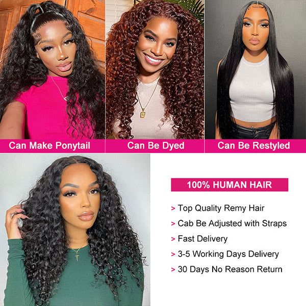 Msgem 13x6 Lace Frontal Wig 250% Density Human Hair Deep Wave Pre Plucked Hairline Full and Thick Virgin Human Hair