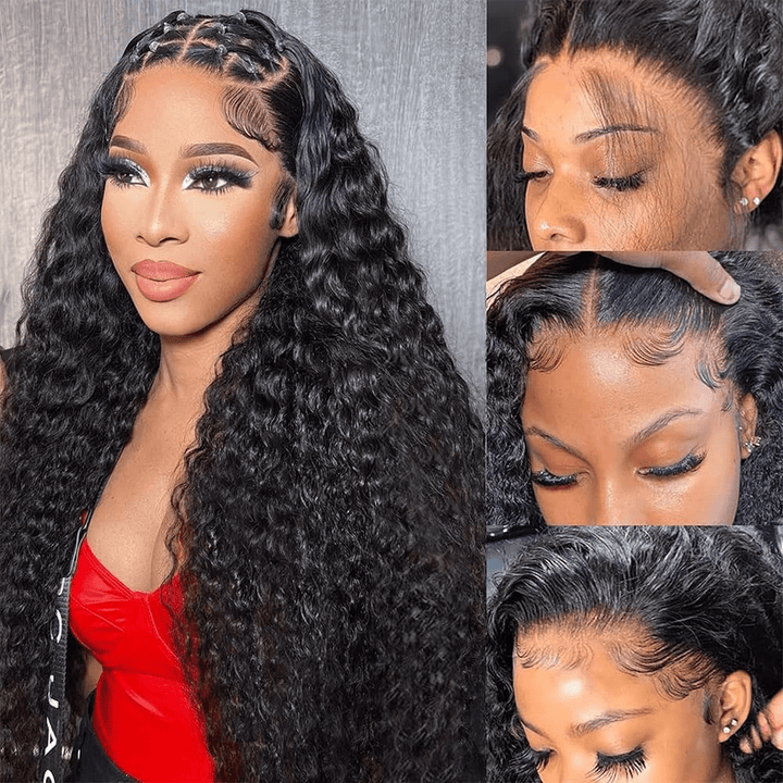 Msgem 13x6 Lace Frontal Wig Human Hair Deep Wave HD Transpaent Lace Wigs Pre Plucked Hairline 250% Density - Msgem Hair