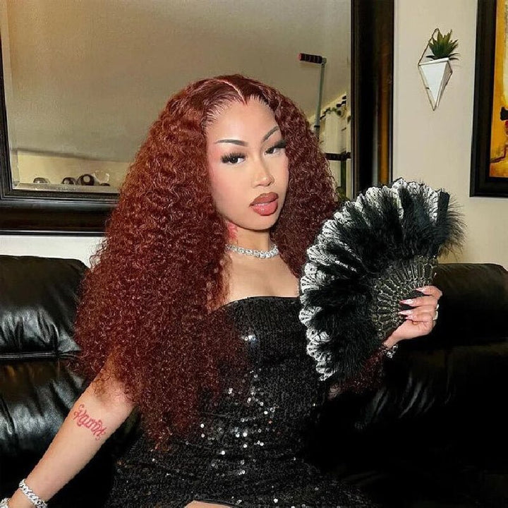 Msgem 180% Hair Density 7x5 Curly Hair Wig Lace Closure Wig Reddish Brown Glueless Wigs - Msgem Hair