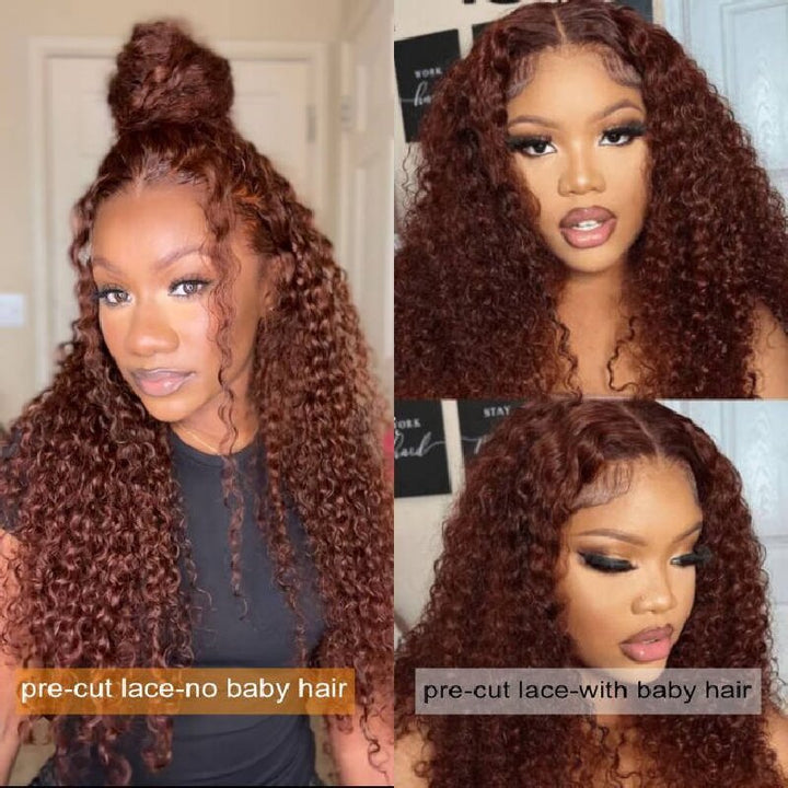 Msgem 180% Hair Density 7x5 Curly Hair Wig Lace Closure Wig Reddish Brown Glueless Wigs - Msgem Hair