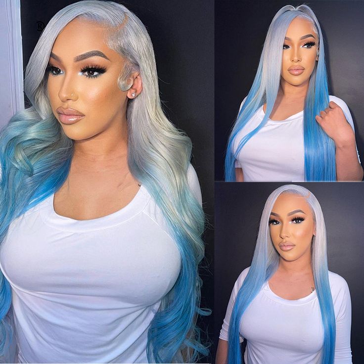 Msgem 180% Hair Density Silver Gray Human Hair Wig With Blue Underneath 13x6 Lace Frontal Wig - Msgem Hair