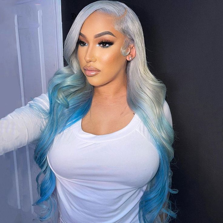 Msgem 180% Hair Density Silver Gray Human Hair Wig With Blue Underneath 13x6 Lace Frontal Wig - Msgem Hair