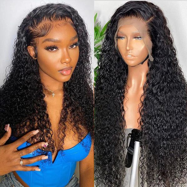 Msgem 180% Thick Density Curly Wave Transparent Lace 13x4 Lace Frontal Wigs Human Hair - Msgem Hair