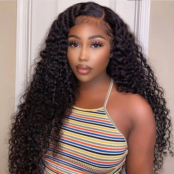 Msgem 180% Thick Density Curly Wave Transparent Lace 13x4 Lace Frontal Wigs Human Hair - Msgem Hair