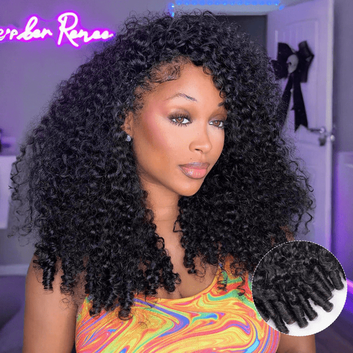 Msgem 3 In 1 Half Wig Burmese Curly Glueless Flexi - Fit Drawstring Human Hair Wigs - Msgem Hair