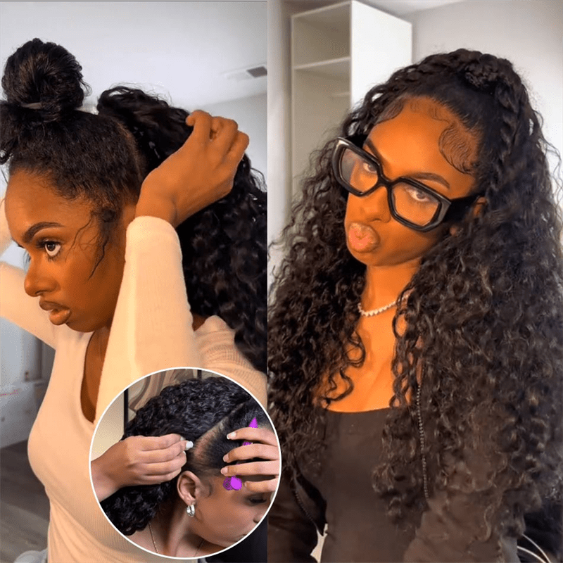 Msgem 3 In 1 Half Wig Burmese Curly Glueless Flexi - Fit Drawstring Human Hair Wigs - Msgem Hair