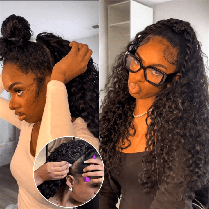 Msgem 3 In 1 Half Wig Burmese Curly Glueless Flexi - Fit Drawstring Human Hair Wigs - Msgem Hair