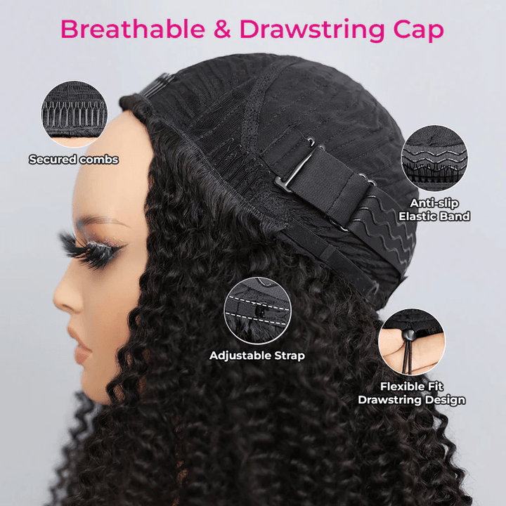 Msgem 3 In 1 Half Wig Kinky Curly Glueless Flexi - Fit Drawstring Wig Comfortable Fit - Msgem Hair