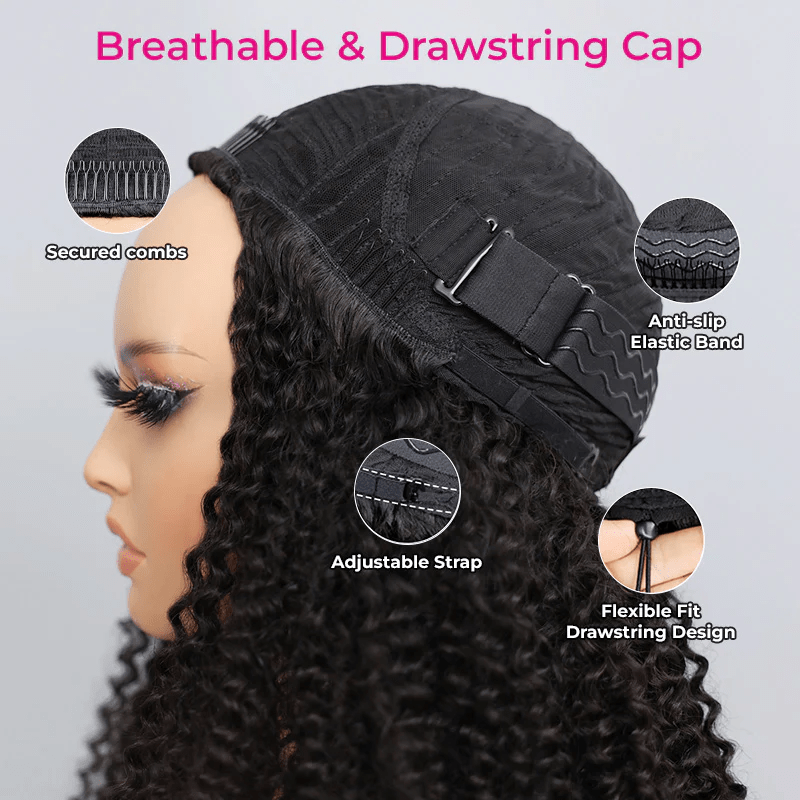 Msgem 3 In 1 Half Wig Water Wave Flexible Fit Half Wig With Drawstring Beginner Friendly - Msgem Hair