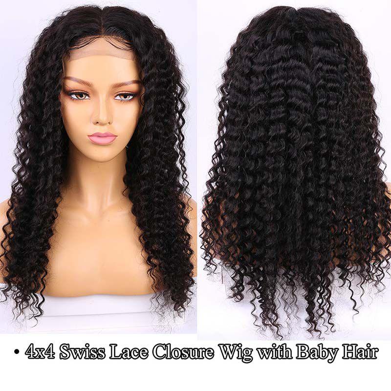 Msgem 30 Inches Long and Black Curly Human Hair Wigs For Women 4x4 Lace Closure Wig - Msgem Hair