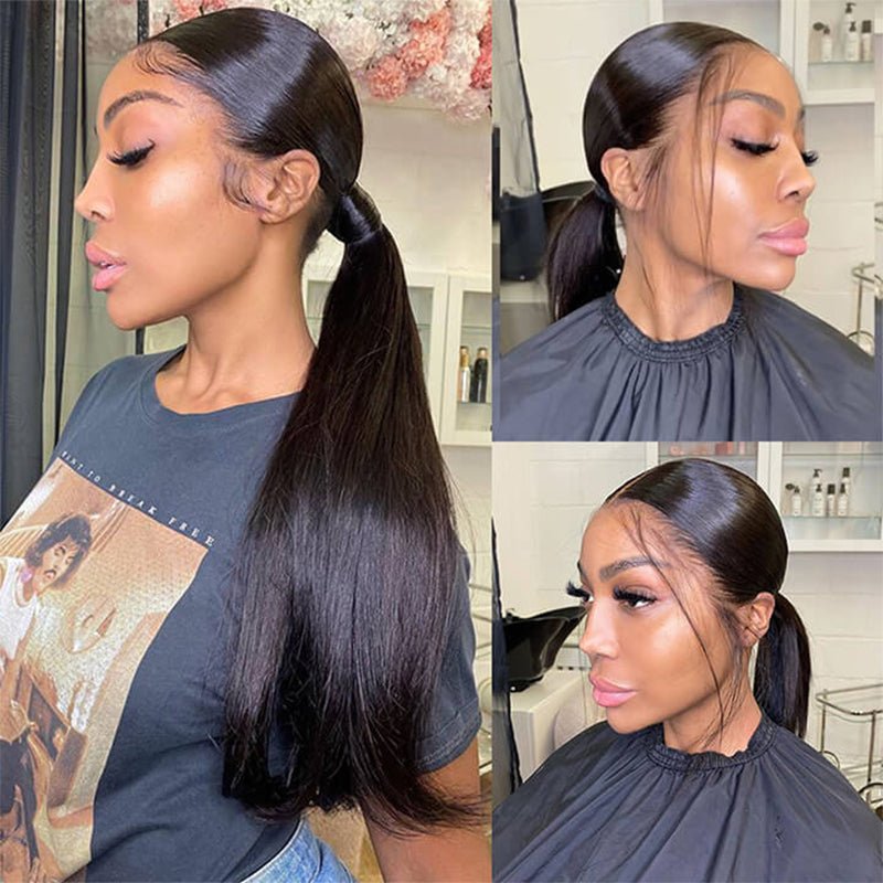 Msgem Invisi-Drawstring Snug Fit 360 Lace Frontal Wigs Straight Hair Glueless Human Hair Wigs for Women