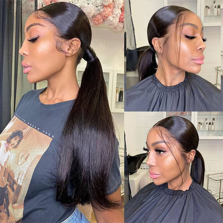 Msgem Invisi-Drawstring Snug Fit 360 Lace Frontal Wigs Straight Hair Glueless Human Hair Wigs for Women