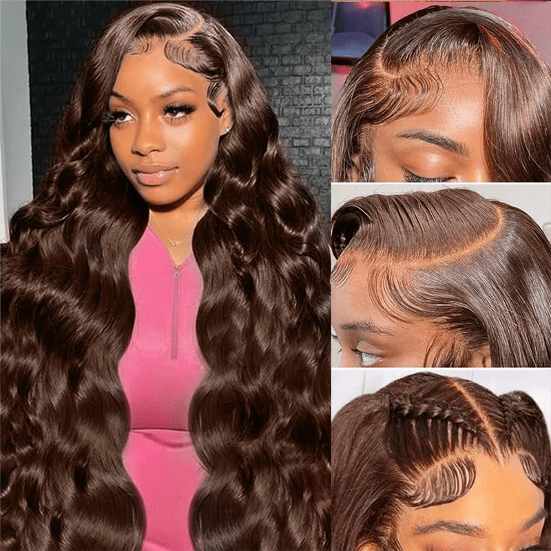 Msgem 4 Brown Body Wave 13x4 Lace Front Wigs Human Hair Transparent Lace Wigs 180% - Msgem Hair