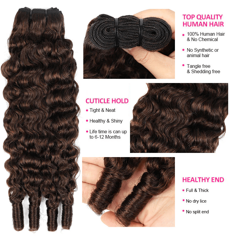 Msgem 4 Brown Burmese Curly Human Hair 3 Bundles With 4x4 5x5 Transparent Lace Closure - Msgem Hair