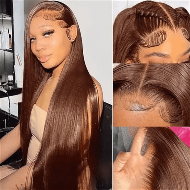 Msgem 4 Chocolate Brown Straight Human Hair Wig 13x6 Lace Front Colored Wigs 180% - Msgem Hair