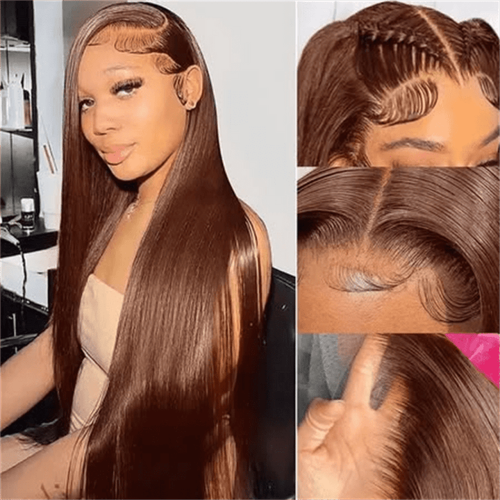 Msgem 4 Chocolate Brown Straight Human Hair Wig 13x6 Lace Front Colored Wigs 180% - Msgem Hair