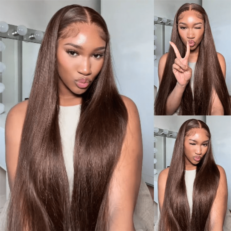 Msgem 4 Chocolate Brown Straight Human Hair Wig 13x6 Lace Front Colored Wigs 180% - Msgem Hair