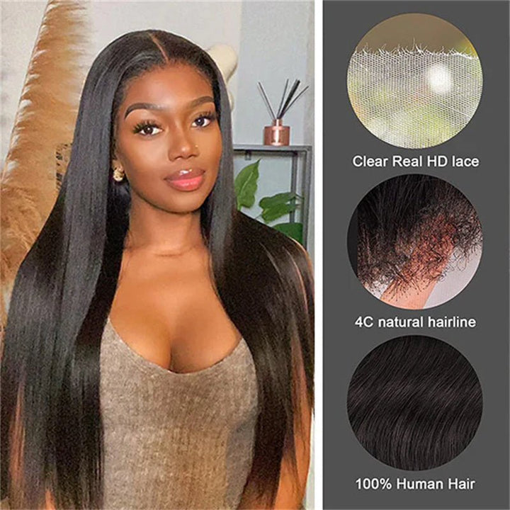 Msgem 4C Edges Hairline Straight Hair 13x4 13x6 HD Invisible Lace Front Wigs With Kinky Edges Curly Baby Hair - Msgem Hair