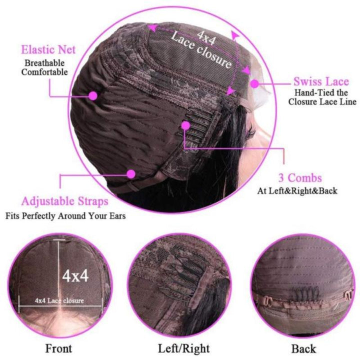 Msgem 4x4 HD Invisible Lace Closure Wig Pre Plucked Straight Human Hair Wigs Melted All Skin - Msgem Hair