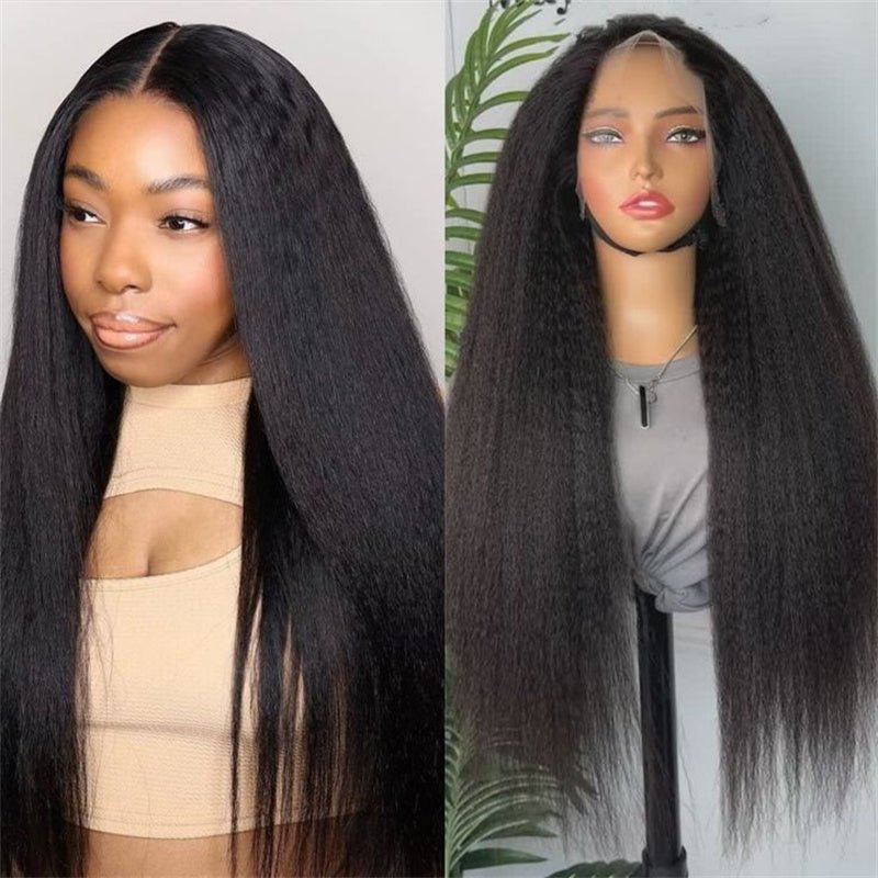 Msgem 4x4 HD Transparent Lace Closure Wigs Yaki Straight Human Hair Wigs for Women - Msgem Hair