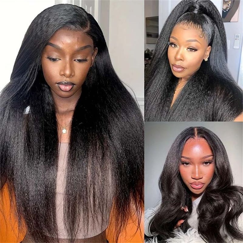 Msgem 4x4 HD Transparent Lace Closure Wigs Yaki Straight Human Hair Wigs for Women - Msgem Hair