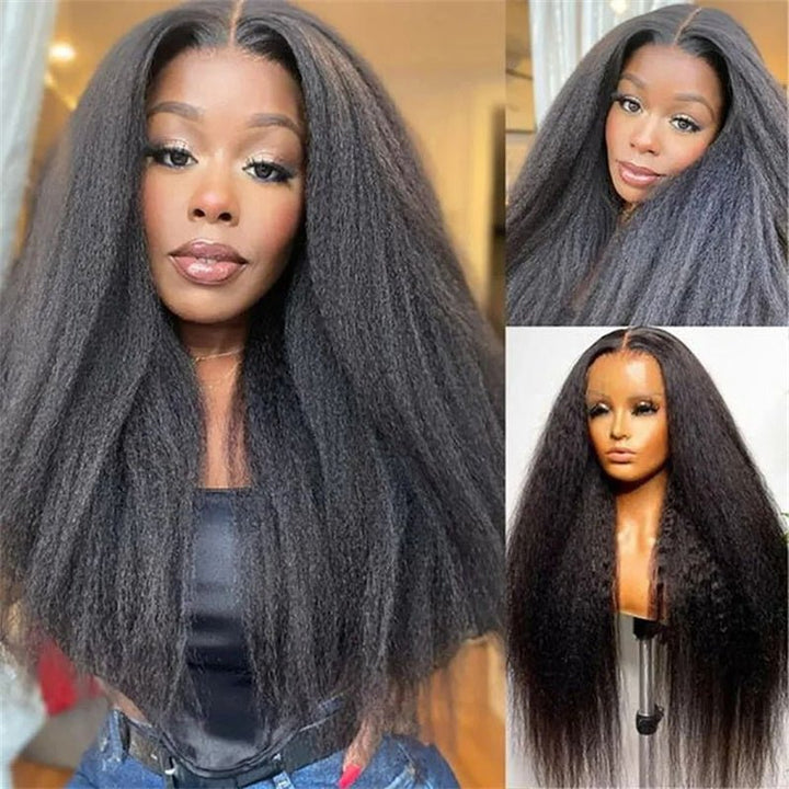 Msgem 4x4 HD Transparent Lace Closure Wigs Yaki Straight Human Hair Wigs for Women - Msgem Hair