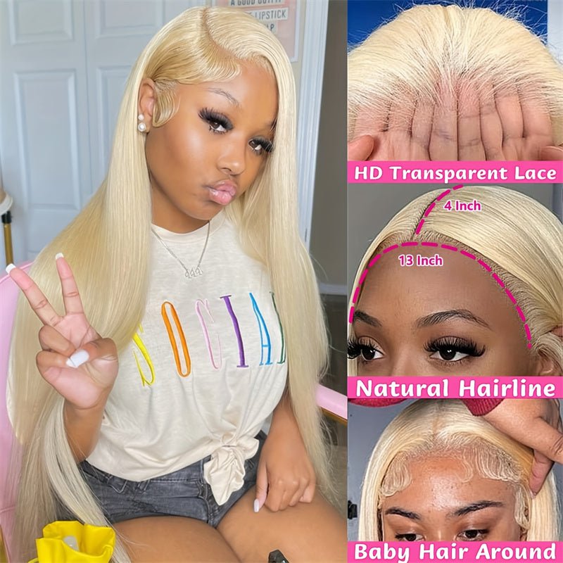 Msgem 613 Blond 13x4 Lace Front Wig Straight Human Hair Wigs HD Transparent Lace Wig 180% - Msgem Hair