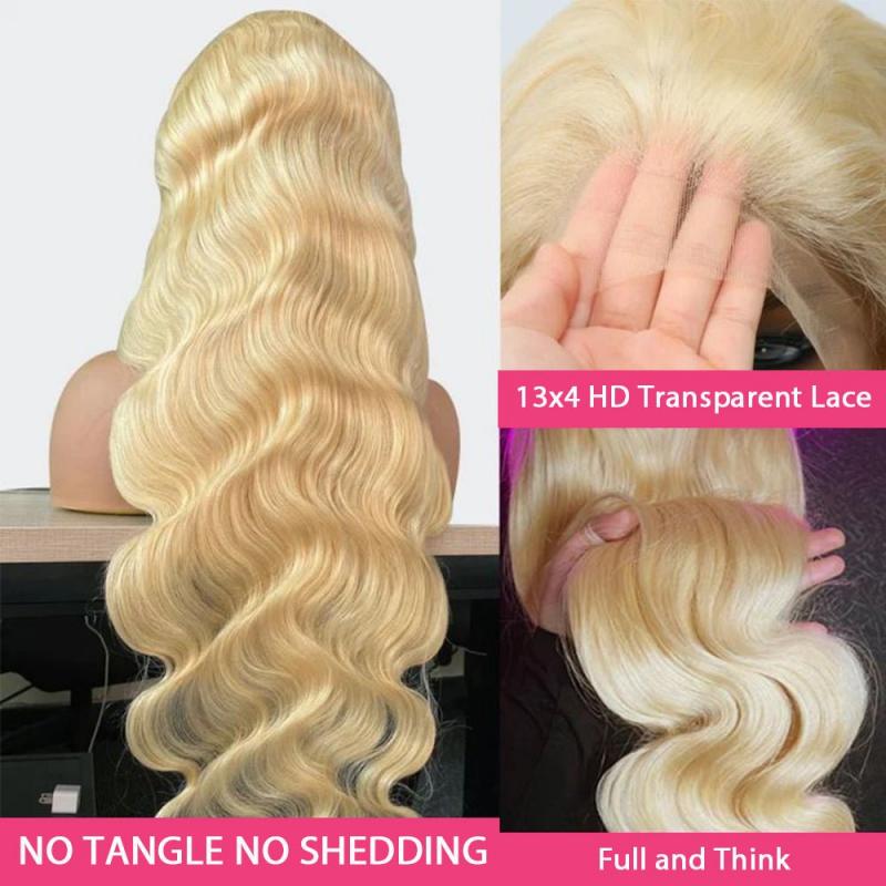 Msgem 613 Blonde 13x4 Full Lace Front Wig HD Transparent Body Wave Human Hair Wigs 210% Pre - Plucked Natural Hairline - Msgem Hair
