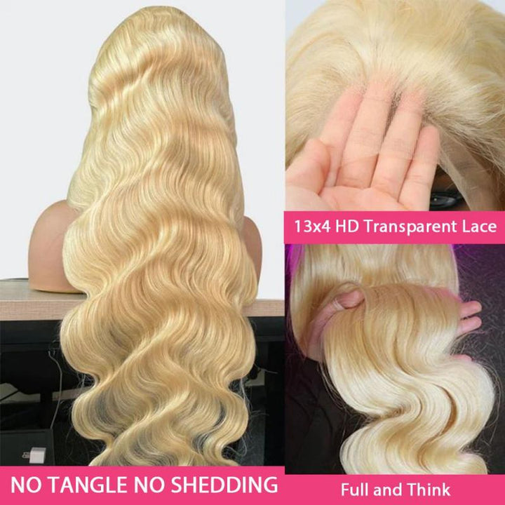 Msgem 613 Blonde 13x4 Full Lace Front Wig HD Transparent Body Wave Human Hair Wigs 210% Pre - Plucked Natural Hairline - Msgem Hair