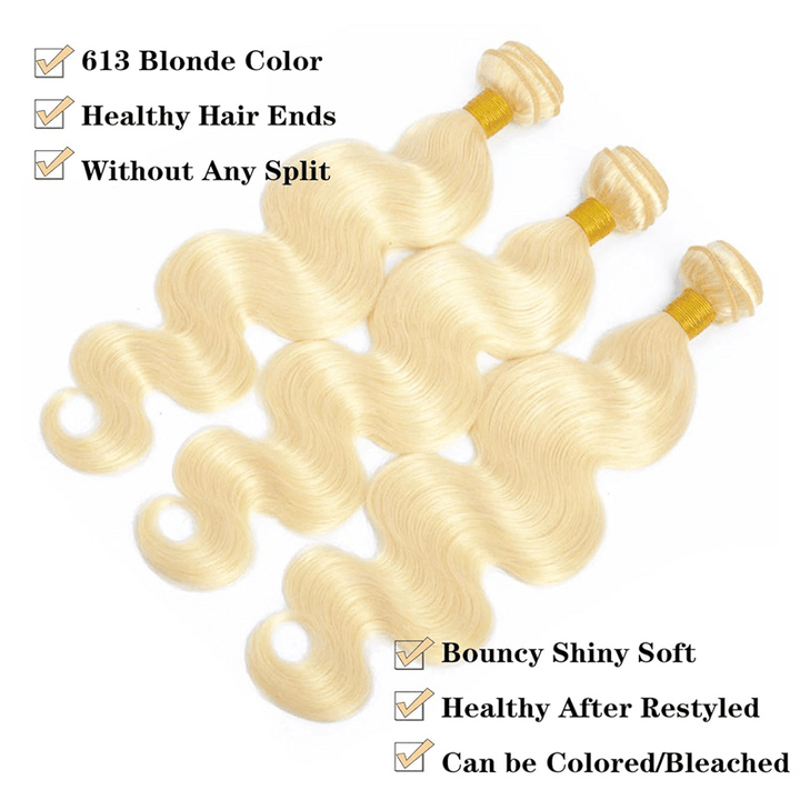 Msgem 613 Blonde Body Wave 3 Bundles With 13x6 Lace Frontal Closure Human Virgin Hair - Msgem Hair
