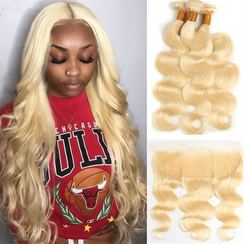 Msgem 613 Blonde Body Wave 3 Bundles With 13x6 Lace Frontal Closure Human Virgin Hair - Msgem Hair