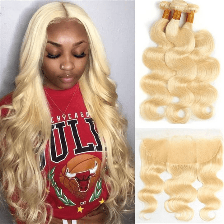 Msgem 613 Blonde Body Wave 3 Bundles With 13x6 Lace Frontal Closure Human Virgin Hair - Msgem Hair