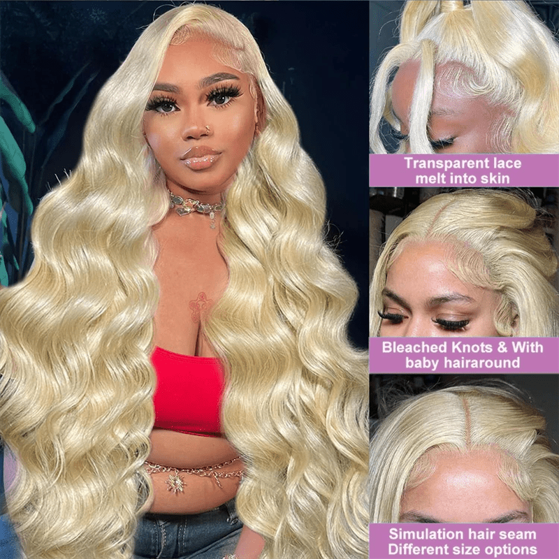 Msgem 613 Blonde Body Wave Human Hair Wig 13x6 HD Transparent Lace Frontal Wigs 250% - Mei Jin Hair