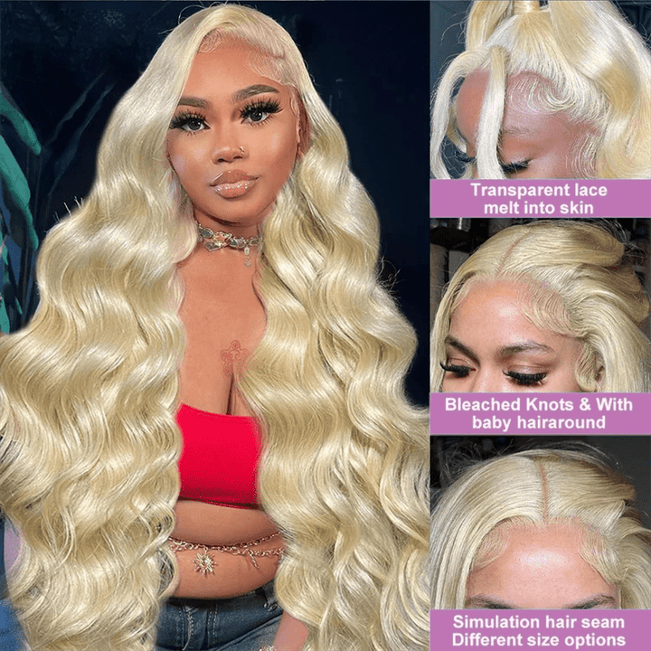 Msgem 613 Blonde Body Wave Human Hair Wig 13x6 HD Transparent Lace Frontal Wigs 250% - Mei Jin Hair