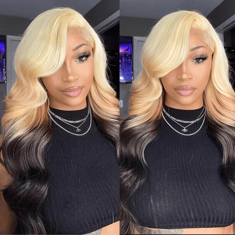 Msgem 613 Blonde Brown Ombre Lace Front Wigs Body Wave Human Hair Wigs 180% - Msgem Hair