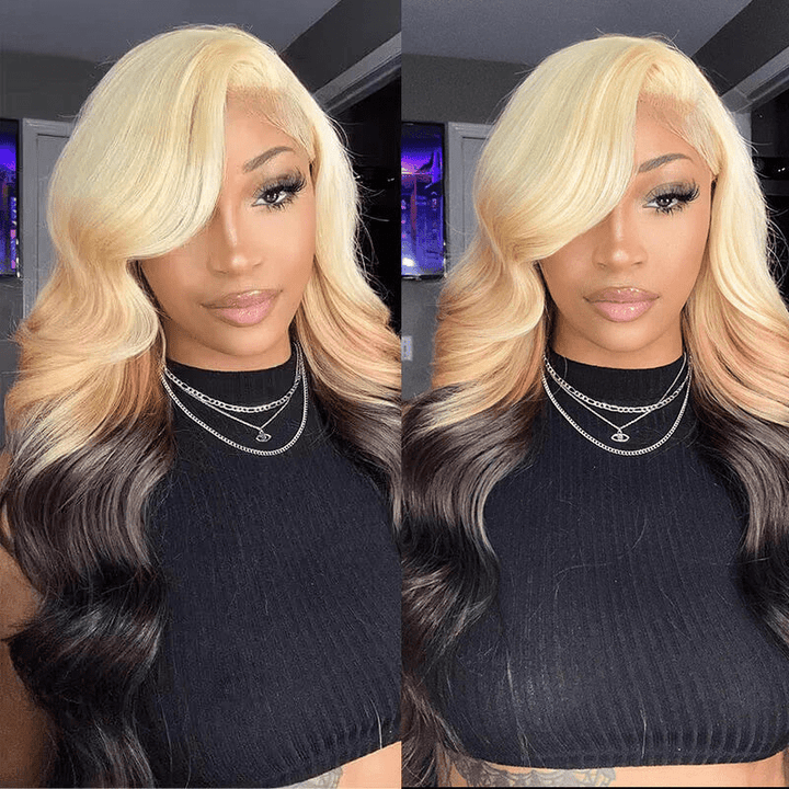 Msgem 613 Blonde Brown Ombre Lace Front Wigs Body Wave Human Hair Wigs 180% - Msgem Hair