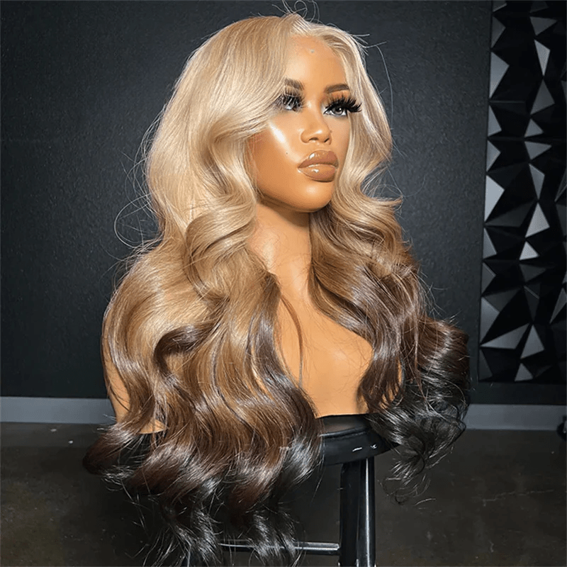 Msgem 613 Blonde Brown Ombre Lace Front Wigs Body Wave Human Hair Wigs 180% - Msgem Hair