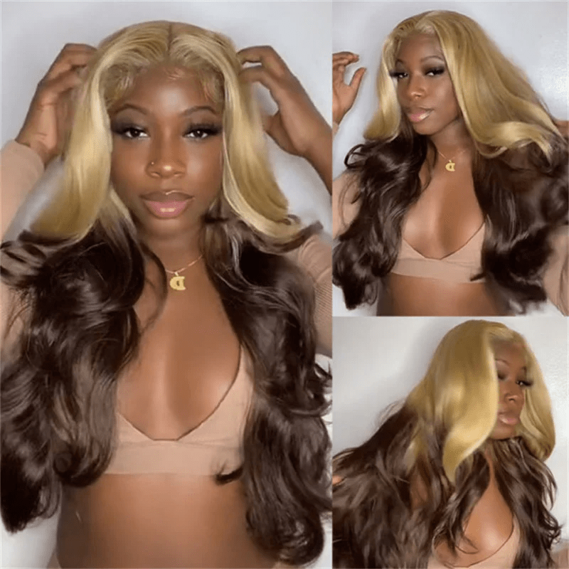Msgem 613 Blonde Brown Ombre Lace Front Wigs Body Wave Human Hair Wigs 180% - Msgem Hair