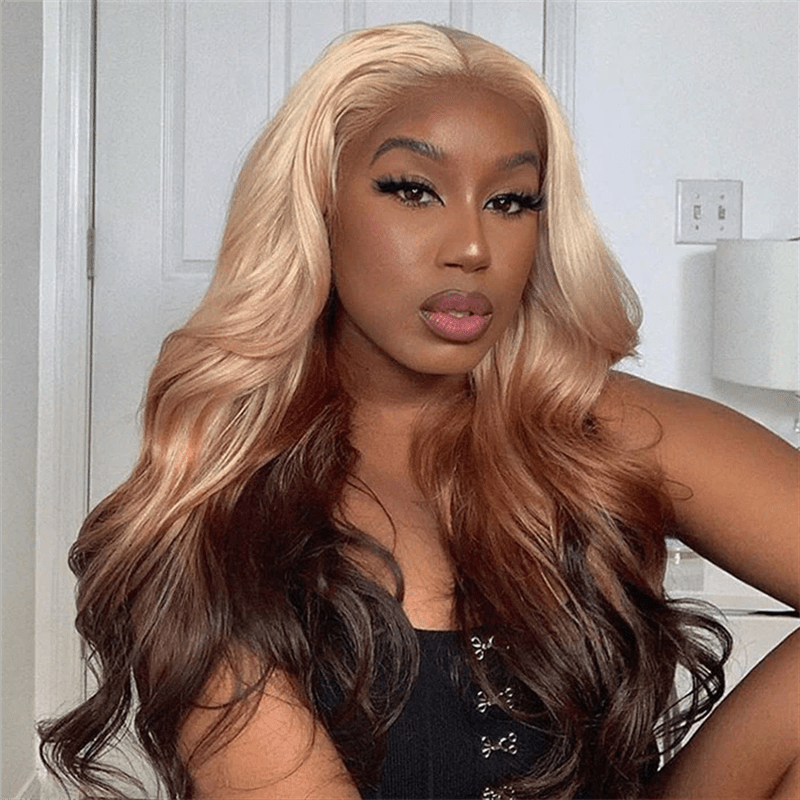 Msgem 613 Blonde Brown Ombre Lace Front Wigs Body Wave Human Hair Wigs 180% - Msgem Hair