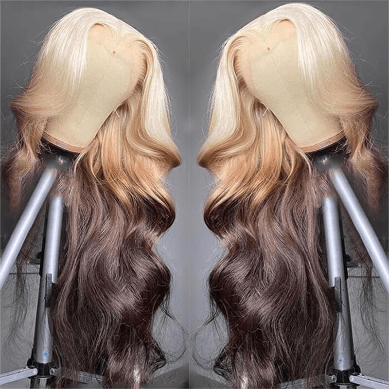 Msgem 613 Blonde Brown Ombre Lace Front Wigs Body Wave Human Hair Wigs 180% - Msgem Hair
