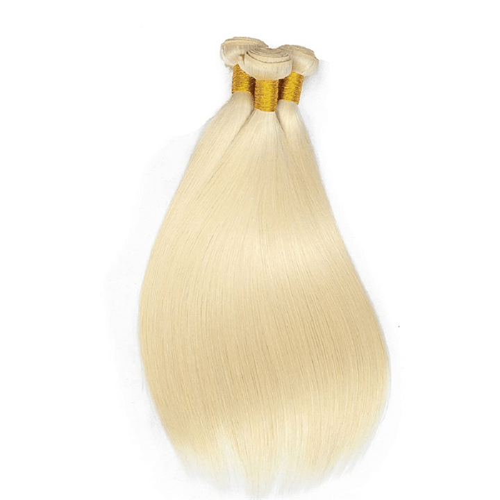 Msgem 613 Blonde Hair 3 Bundles With 4x4 Lace Closure Straight Human Hair Extensions - Msgem Hair