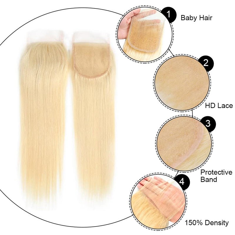 Msgem 613 Blonde Lace Closure Straight Human Hair 4x4 HD Lace Closure Pre Plucked - Msgem Hair