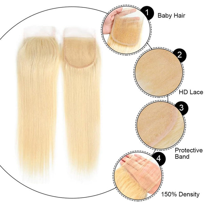 Msgem 613 Blonde Lace Closure Straight Human Hair 4x4 HD Lace Closure Pre Plucked - Msgem Hair