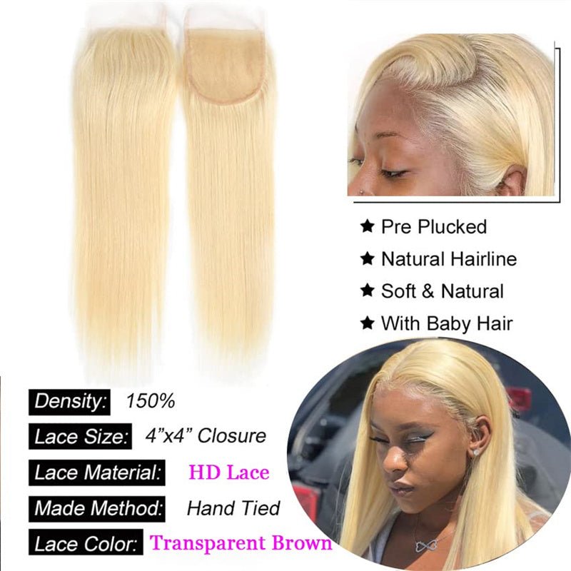 Msgem 613 Blonde Lace Closure Straight Human Hair 4x4 HD Lace Closure Pre Plucked - Msgem Hair