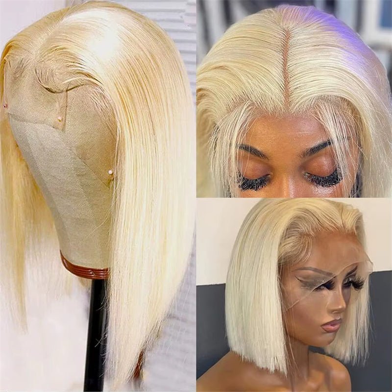 Msgem 613 Blonde Short Bob Wigs Straight Human Hair 13x4 Lace Front Bob Wigs For Women