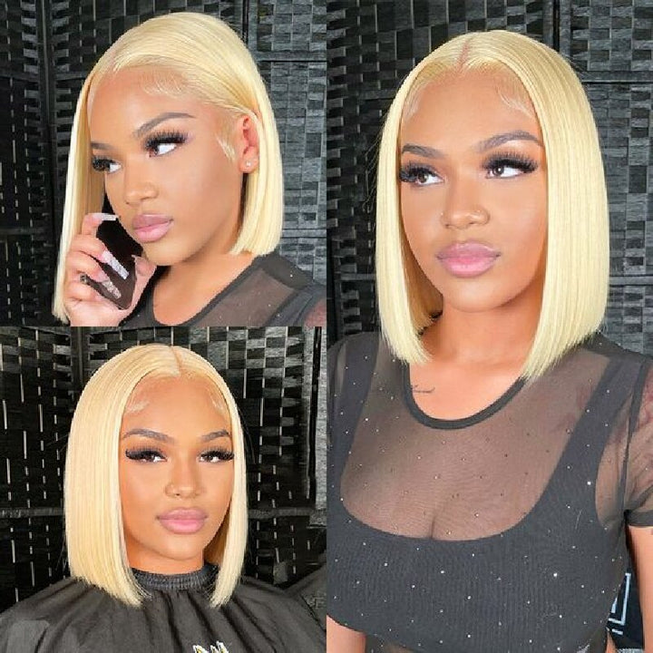 Msgem 613 Blonde Short Bob Wigs Straight Human Hair 13x4 Lace Front Bob Wigs For Women - Msgem Hair