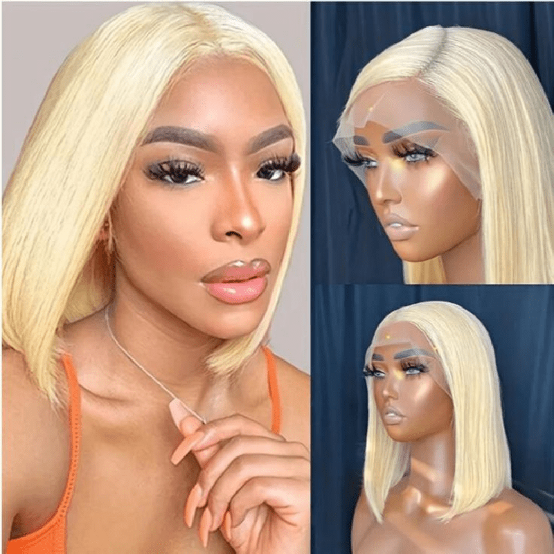 Msgem 613 Blonde Short Bob Wigs Straight Human Hair 13x4 Lace Front Bob Wigs For Women - Msgem Hair